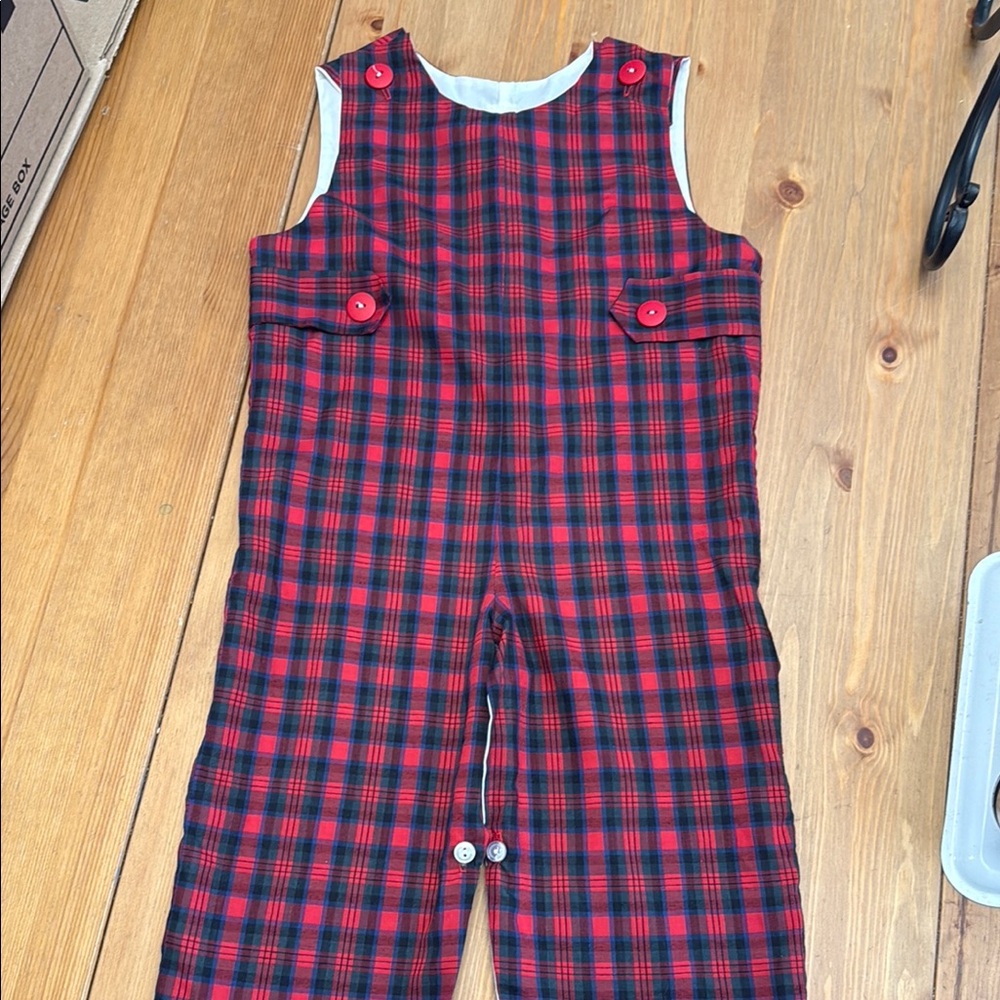 Classic Red and Black Plaid Kids Overalls